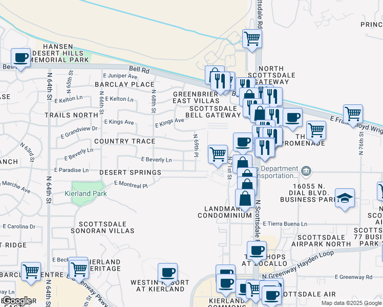 map of restaurants, bars, coffee shops, grocery stores, and more near 6908 East Sandra Terrace in Scottsdale