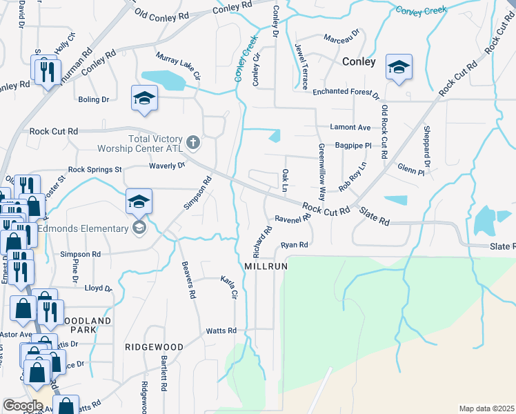 map of restaurants, bars, coffee shops, grocery stores, and more near 4419 Richard Road in Conley