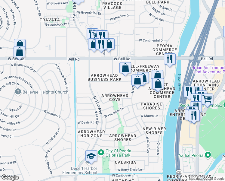 map of restaurants, bars, coffee shops, grocery stores, and more near 8844 West Kings Avenue in Peoria