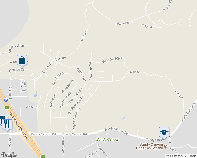 map of restaurants, bars, coffee shops, grocery stores, and more near 22817 Sheffield Court in Wildomar