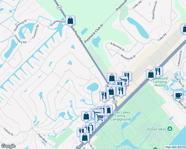 map of restaurants, bars, coffee shops, grocery stores, and more near 1849 Crooked Pine Drive in Myrtle Beach