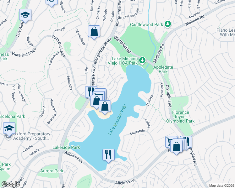 map of restaurants, bars, coffee shops, grocery stores, and more near 22626 Galilea in Mission Viejo