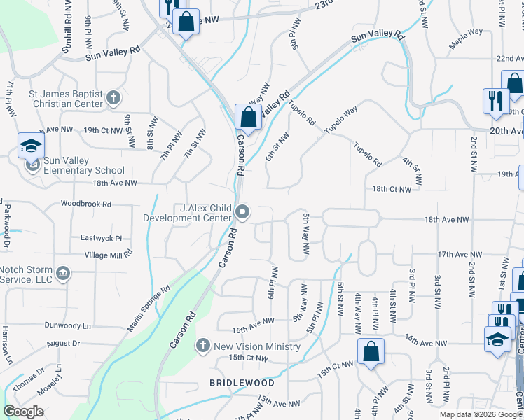 map of restaurants, bars, coffee shops, grocery stores, and more near 1763 6th Place Northwest in Center Point