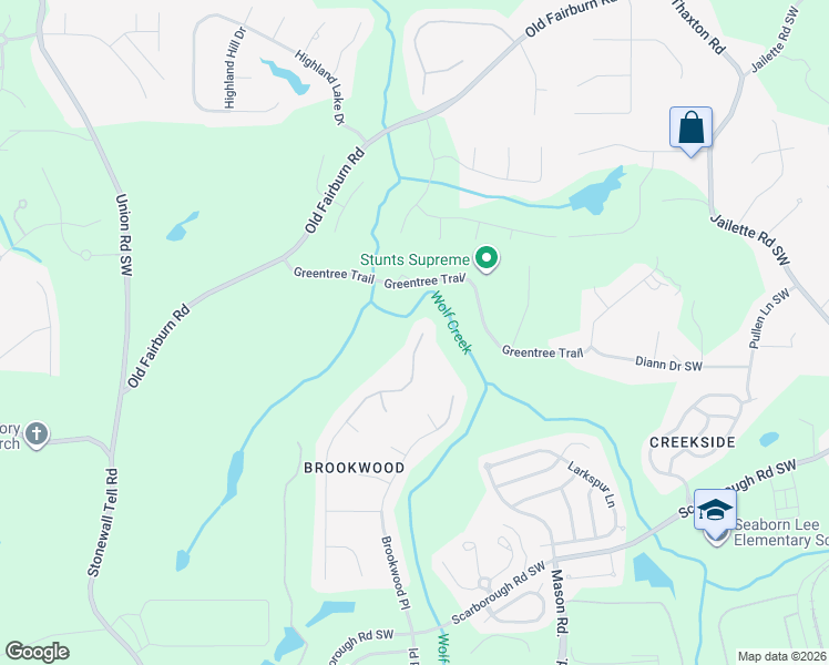 map of restaurants, bars, coffee shops, grocery stores, and more near 4819 Wolfcreek View in Atlanta