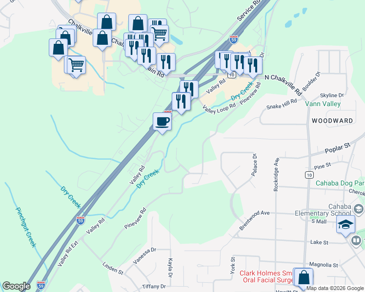 map of restaurants, bars, coffee shops, grocery stores, and more near 4420 Hammond Road in Birmingham