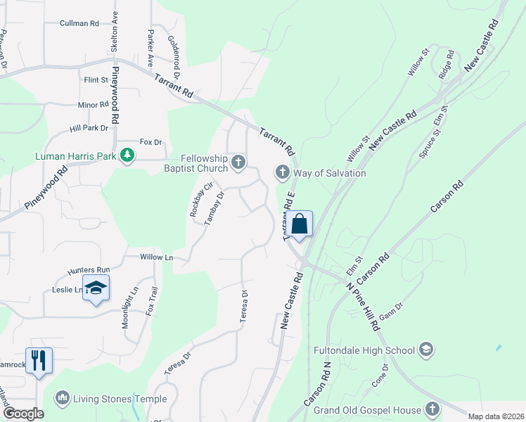 map of restaurants, bars, coffee shops, grocery stores, and more near 3148 Teresa Drive in Birmingham