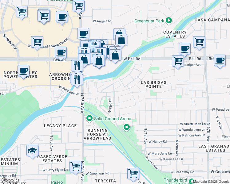 map of restaurants, bars, coffee shops, grocery stores, and more near 7241 Aire Libre Avenue in Glendale