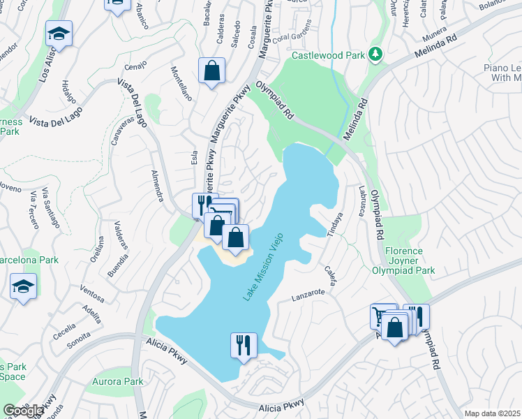 map of restaurants, bars, coffee shops, grocery stores, and more near 22636 Formentor in Mission Viejo