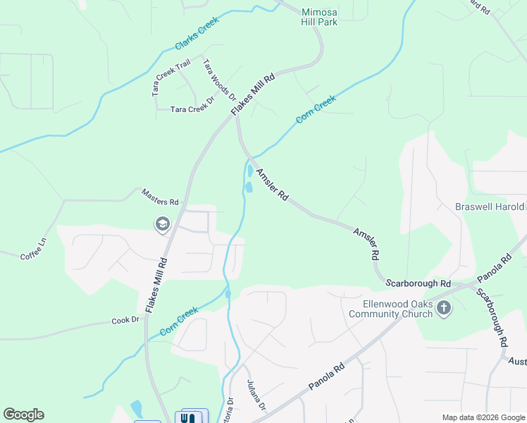 map of restaurants, bars, coffee shops, grocery stores, and more near 4795 Amsler Road in Ellenwood