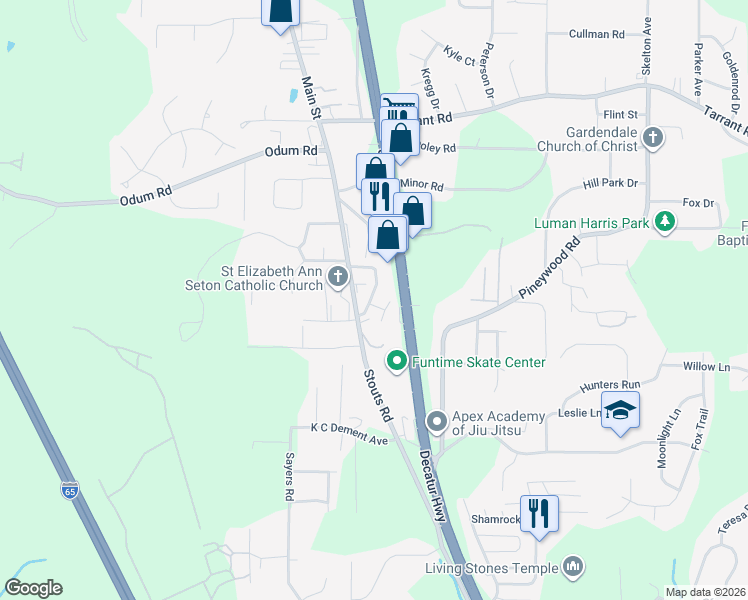 map of restaurants, bars, coffee shops, grocery stores, and more near 353 Jamestown Manor Drive in Gardendale