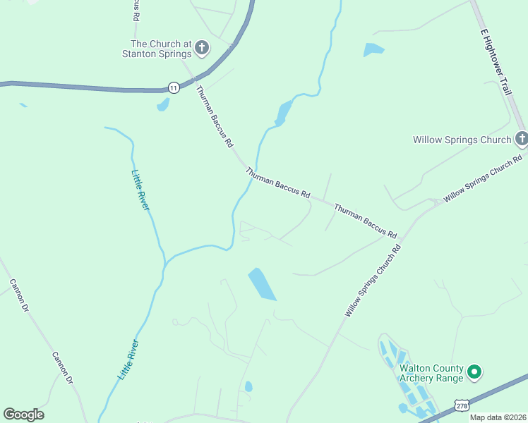 map of restaurants, bars, coffee shops, grocery stores, and more near 5215 Thurman Baccus Road in Social Circle