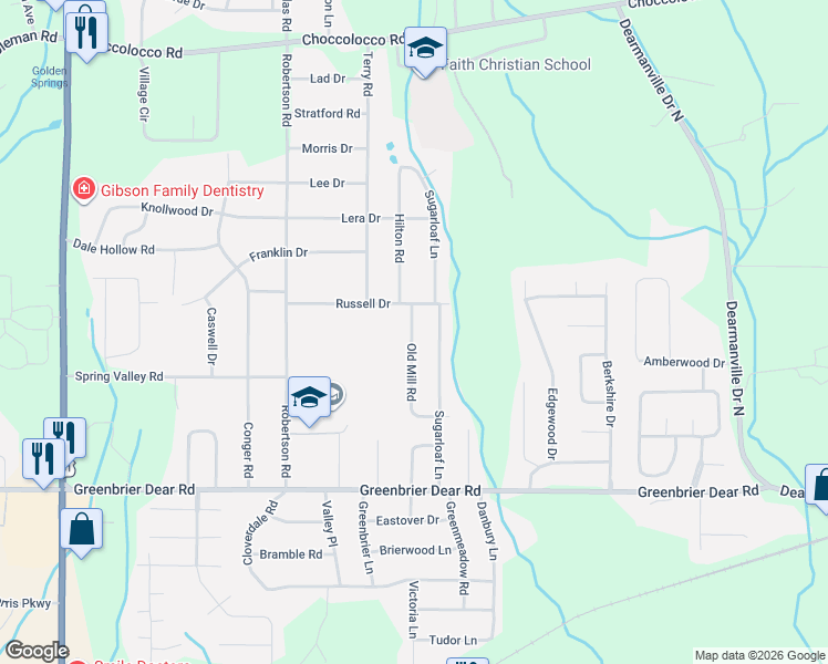 map of restaurants, bars, coffee shops, grocery stores, and more near 1008 Old Mill Road in Anniston