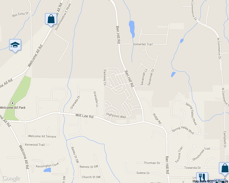 map of restaurants, bars, coffee shops, grocery stores, and more near 4646 Parkway Circle in Atlanta