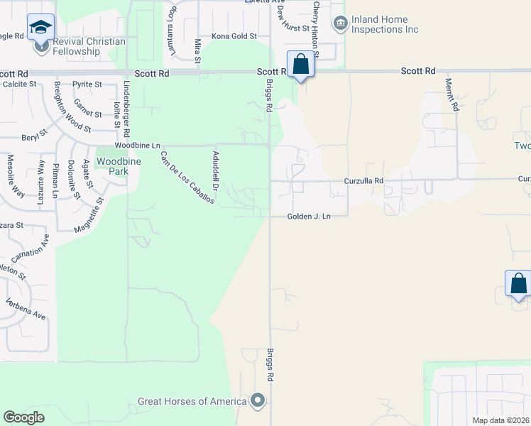 map of restaurants, bars, coffee shops, grocery stores, and more near 33045 Briggs Road in Menifee