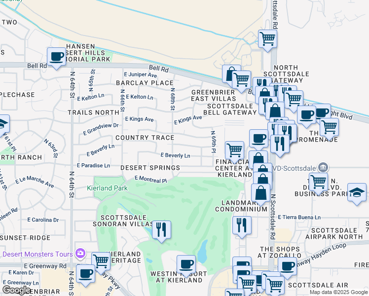 map of restaurants, bars, coffee shops, grocery stores, and more near 6825 East Sandra Terrace in Scottsdale