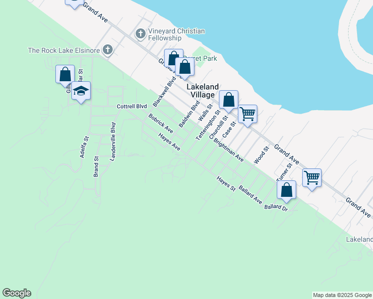 map of restaurants, bars, coffee shops, grocery stores, and more near 33285 Tetterington Street in Lake Elsinore