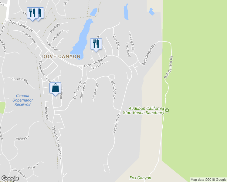 map of restaurants, bars, coffee shops, grocery stores, and more near 37 Golf Ridge Drive in Trabuco Canyon