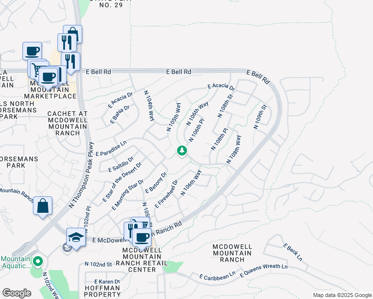 map of restaurants, bars, coffee shops, grocery stores, and more near 16325 North 106th Place in Scottsdale