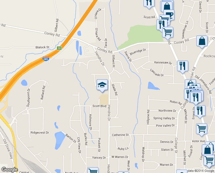 map of restaurants, bars, coffee shops, grocery stores, and more near 589 Evergreen Terrace in Forest Park
