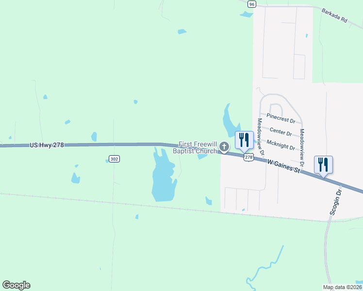 map of restaurants, bars, coffee shops, grocery stores, and more near 1469 U.S. 278 in Monticello
