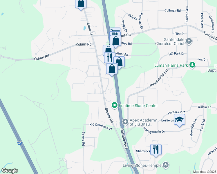 map of restaurants, bars, coffee shops, grocery stores, and more near 344 Jamestown Manor Drive in Gardendale