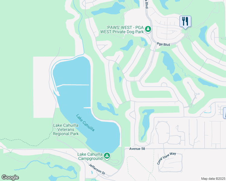 map of restaurants, bars, coffee shops, grocery stores, and more near 57058 Merion in La Quinta