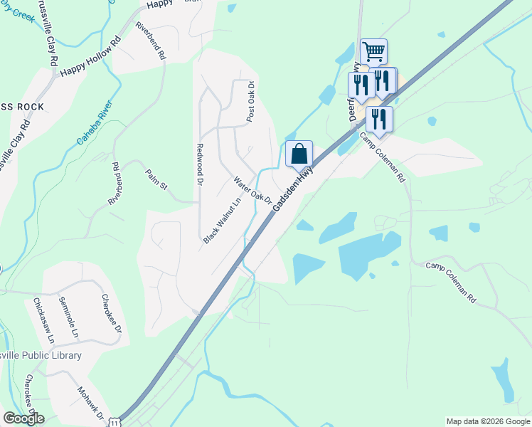map of restaurants, bars, coffee shops, grocery stores, and more near 6993 Gadsden Highway in Trussville