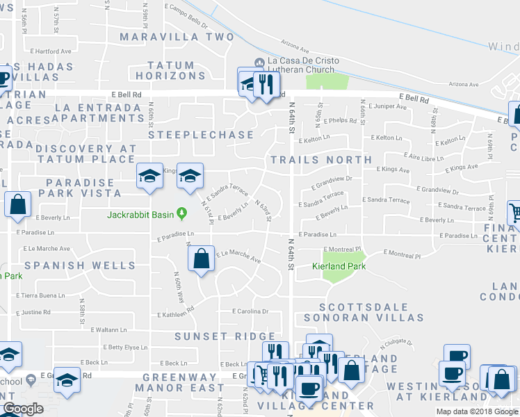 map of restaurants, bars, coffee shops, grocery stores, and more near 16234 North 63rd Street in Scottsdale