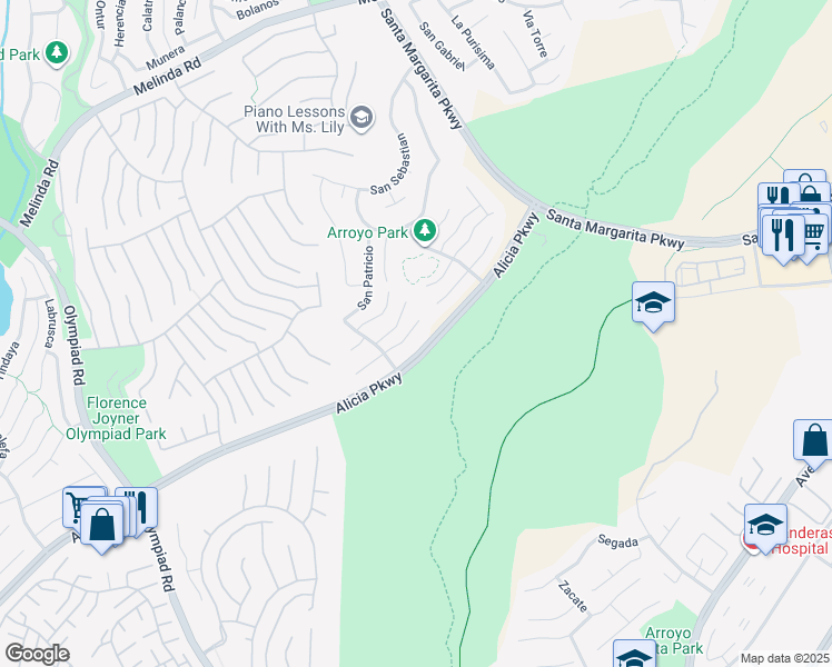 map of restaurants, bars, coffee shops, grocery stores, and more near 14 Santa Teresa in Rancho Santa Margarita
