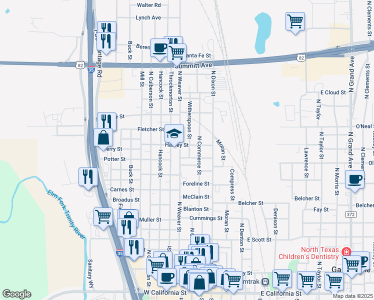 map of restaurants, bars, coffee shops, grocery stores, and more near 1011 Witherspoon Street in Gainesville
