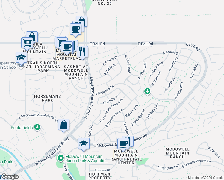 map of restaurants, bars, coffee shops, grocery stores, and more near 10328 East Penstamin Drive in Scottsdale