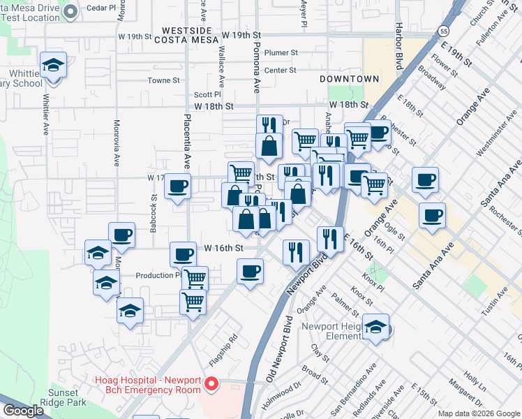 map of restaurants, bars, coffee shops, grocery stores, and more near 622 Cardiff Reef in Costa Mesa