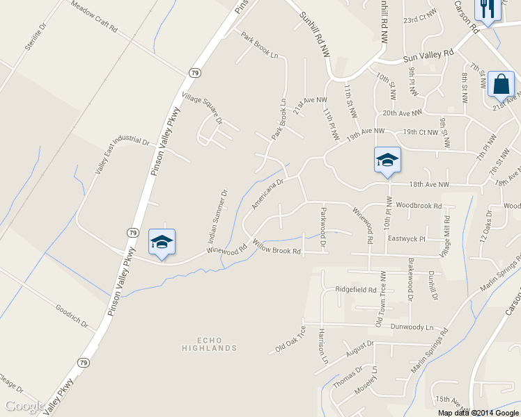 map of restaurants, bars, coffee shops, grocery stores, and more near 1337 Americana Drive in Birmingham