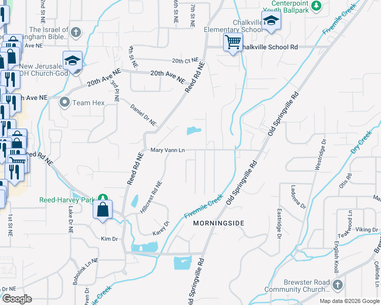 map of restaurants, bars, coffee shops, grocery stores, and more near 1899 Woodvine Lane in Birmingham