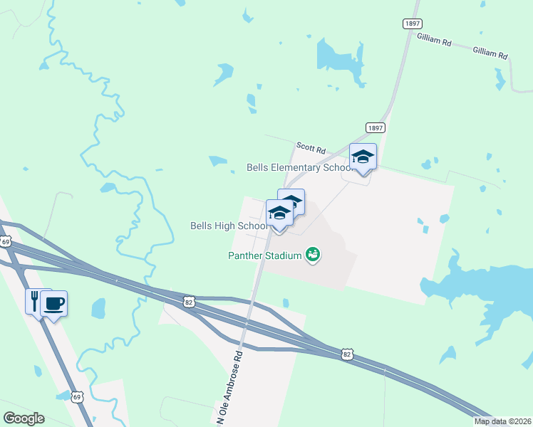 map of restaurants, bars, coffee shops, grocery stores, and more near 208 Frio Street in Bells