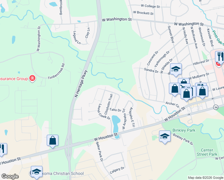 map of restaurants, bars, coffee shops, grocery stores, and more near 425 Hidden Valley Trail in Sherman