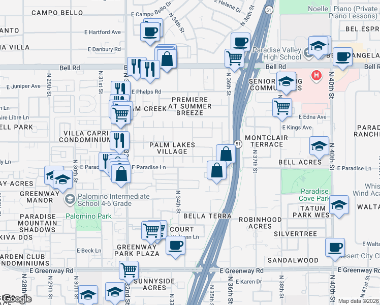map of restaurants, bars, coffee shops, grocery stores, and more near 16226 North 34th Way in Phoenix