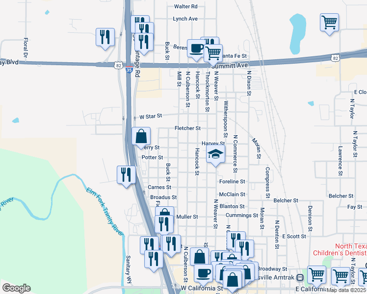 map of restaurants, bars, coffee shops, grocery stores, and more near 700 Harvey Street in Gainesville