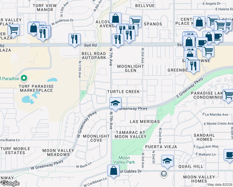 map of restaurants, bars, coffee shops, grocery stores, and more near in Phoenix