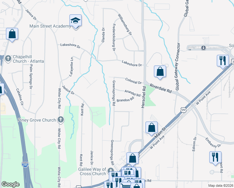 map of restaurants, bars, coffee shops, grocery stores, and more near 2644 Arundel Road in College Park
