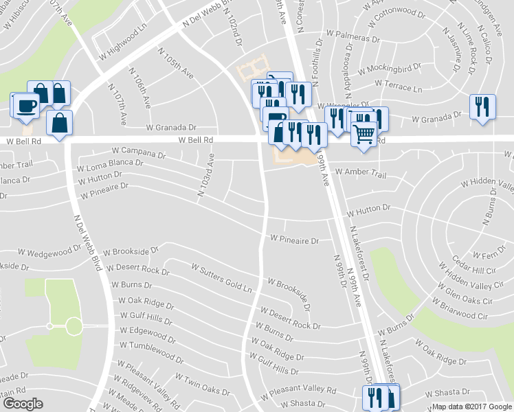 map of restaurants, bars, coffee shops, grocery stores, and more near 10113 West Loma Blanca Drive in Sun City