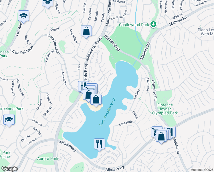 map of restaurants, bars, coffee shops, grocery stores, and more near in Mission Viejo