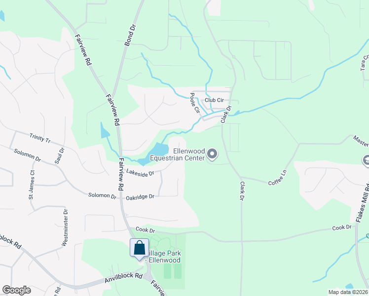 map of restaurants, bars, coffee shops, grocery stores, and more near 170 Lakeside Drive in Ellenwood