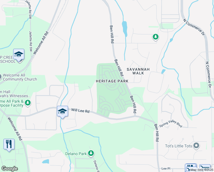 map of restaurants, bars, coffee shops, grocery stores, and more near 4587 Parkway Circle in College Park