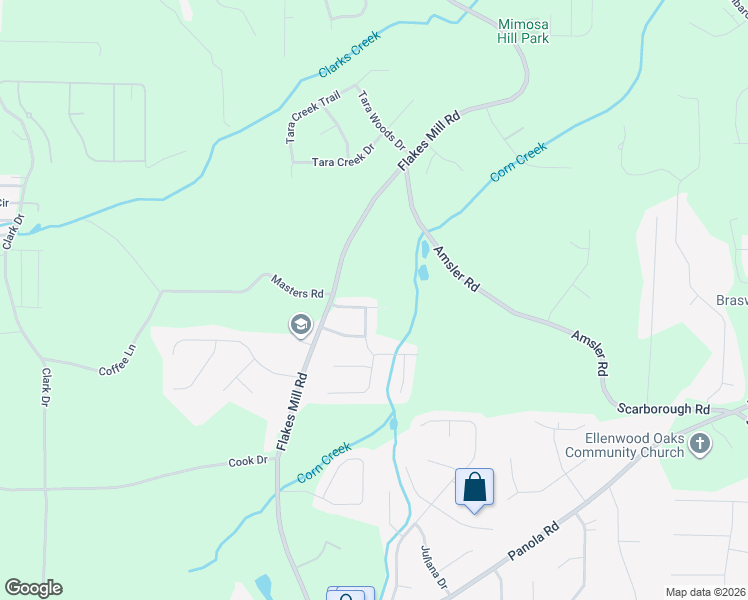 map of restaurants, bars, coffee shops, grocery stores, and more near 3999 Brookstone Road in Ellenwood