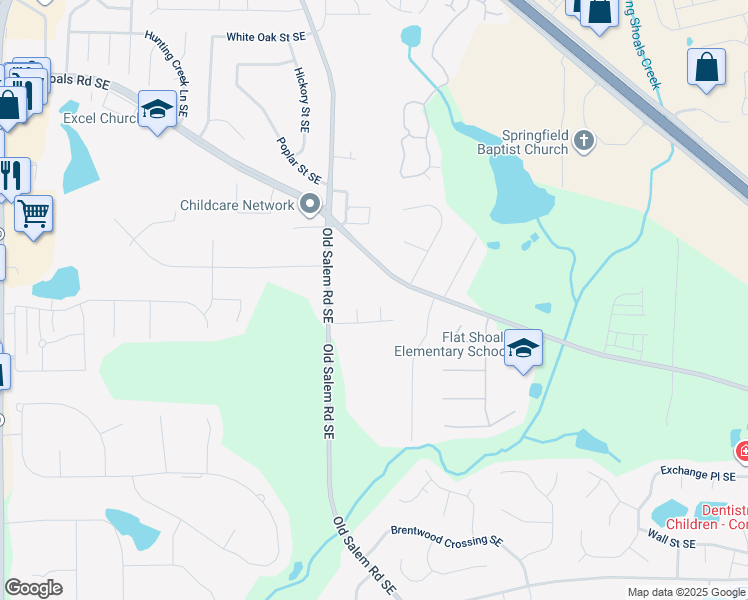 map of restaurants, bars, coffee shops, grocery stores, and more near 2101 Meg Court Southeast in Conyers