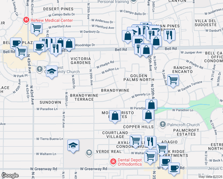 map of restaurants, bars, coffee shops, grocery stores, and more near 3802 West Grandview Road in Phoenix