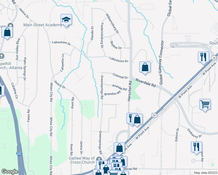 map of restaurants, bars, coffee shops, grocery stores, and more near 2644 Arundel Road in College Park