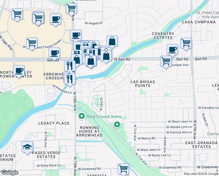 map of restaurants, bars, coffee shops, grocery stores, and more near 7241 Aire Libre Avenue in Glendale