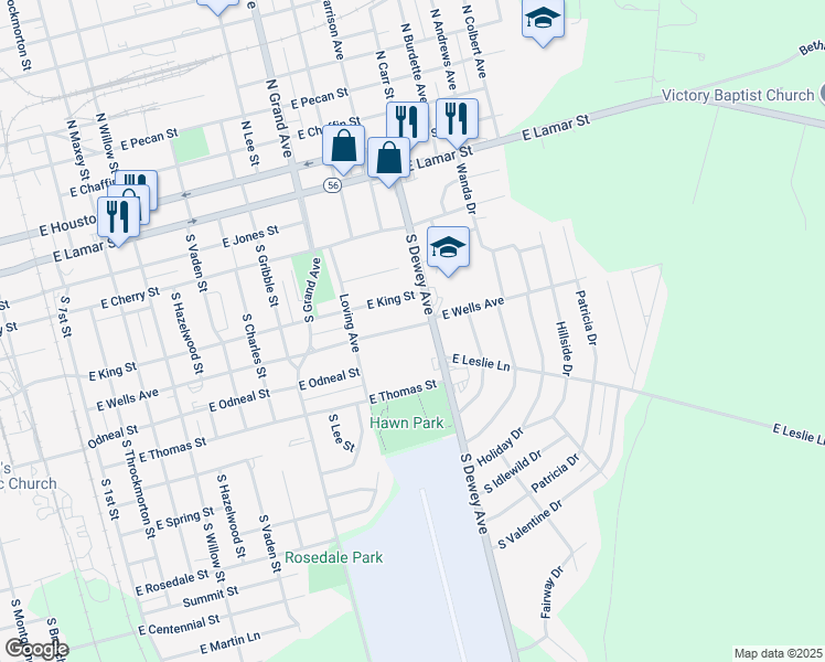 map of restaurants, bars, coffee shops, grocery stores, and more near 1704 East Wells Avenue in Sherman